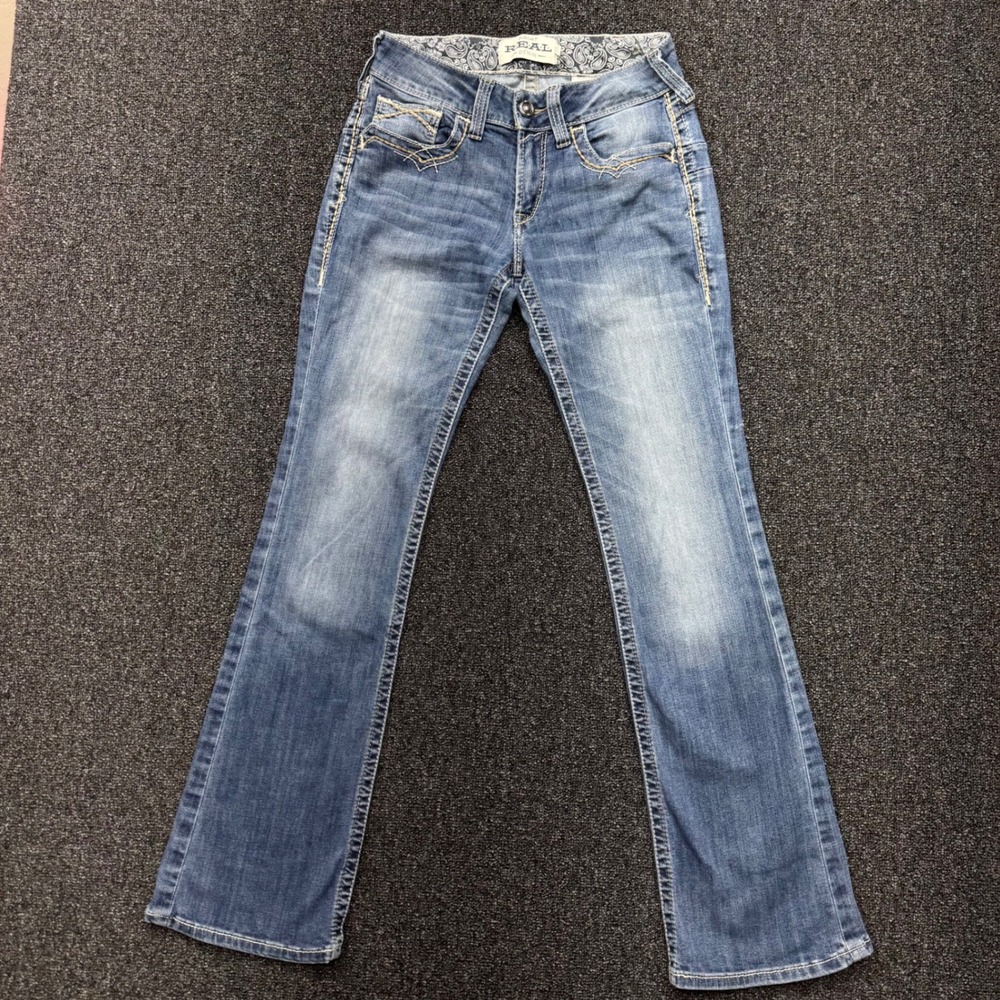 Ariat REAL Mid Rise Bootcut Jeans 28R Festival Blue western cowgirl